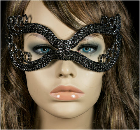 Kinza Crystal Loops Black Masquerade Mask | Black | Crystal - Beloved Sparkles
 - 2