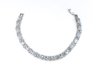 Melanie 7x5mm Oval CZ Silver Tennis Bracelet | 7in