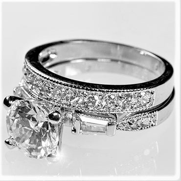 Nita 8mm Round Cubic Zirconia Engagement Ring Set | 2ct | 3ct - Beloved Sparkles