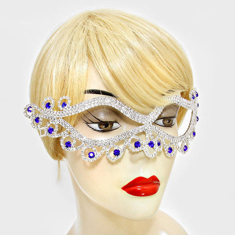 Bahati Swirl Filigree Cat Eye Sapphire Blue Masquerade Mask | Silver | Crystal - Beloved Sparkles
 - 2