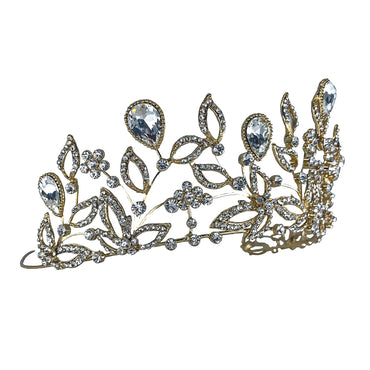 Sabrina Victorian Crytal Foral Gold Tiara
