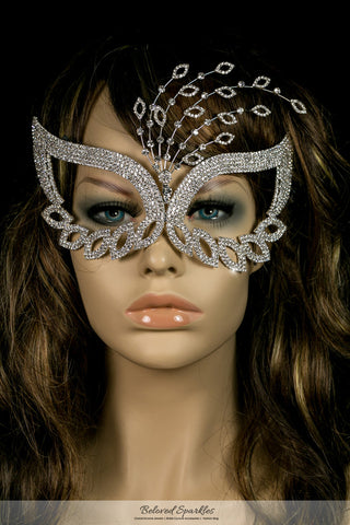 Glynn Art Deco Leaves Masquerade Mask | Silver | Crystal - Beloved Sparkles