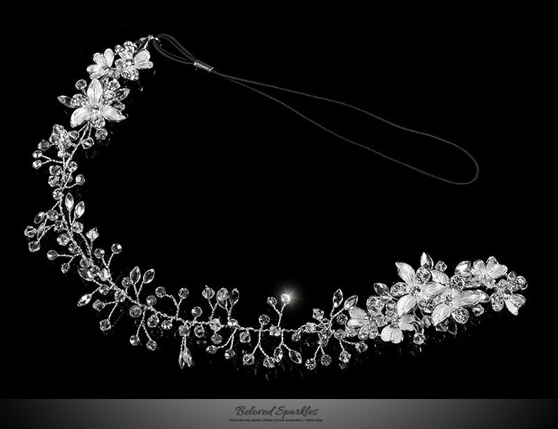 Estella Flower Spray Silver Headband | Swarovski Crystal - Beloved Sparkles
 - 3