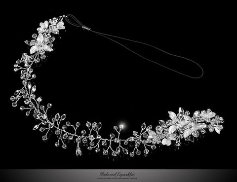 Estella Flower Spray Silver Headband | Swarovski Crystal - Beloved Sparkles
 - 3