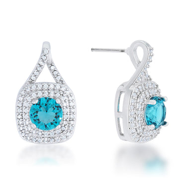 Christal Aqua Blue Halo Drop Earrings | 2ct
