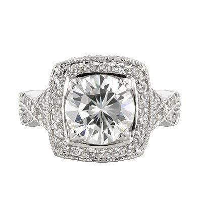 Giovanna Vintage Filigree 10mm CZ Engagement Ring | 4ct | 9ct