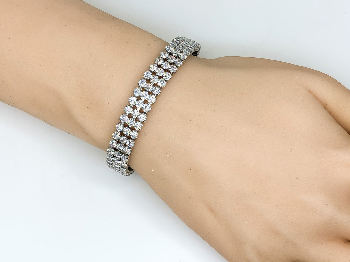 Kim Three Rows Round CZ Silver Tennis Bracelet | 7.25 in
