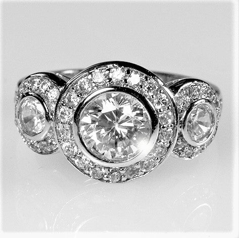 Nikki 7mm Round Tri-Stone CZ Engagement Ring | 1.5ct | 7ct