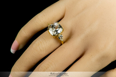 Aurora Radiant CZ Three Stone Engagement Ring | 7.5ct | 18k Gold