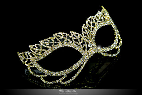 Keely Vintage Leaf Cluster Masquerade Mask | Gold | Crystal - Beloved Sparkles
 - 1