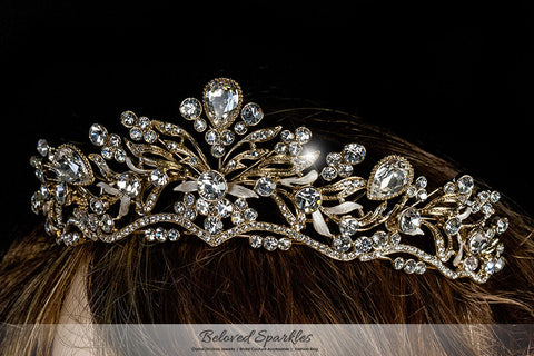 Sabella Victorian Art Deco Gold Tiara | Swarovski Crystal - Beloved Sparkles
 - 4