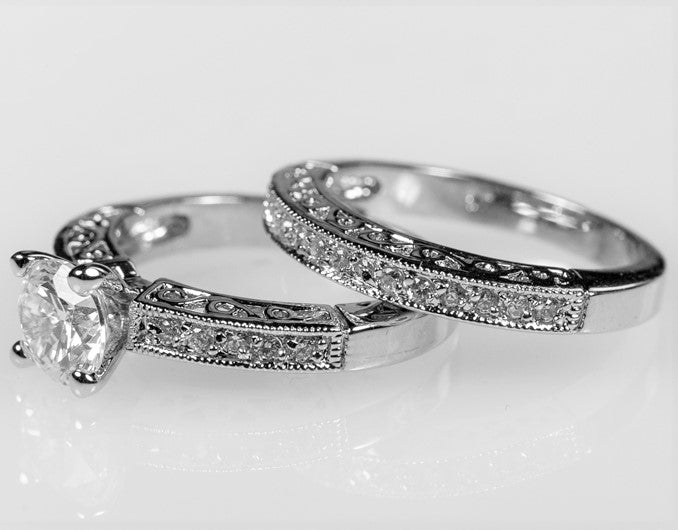 Kimmy 6.5mm Round CZ Filigree Engagement Ring Set | 1ct | 2.8ct