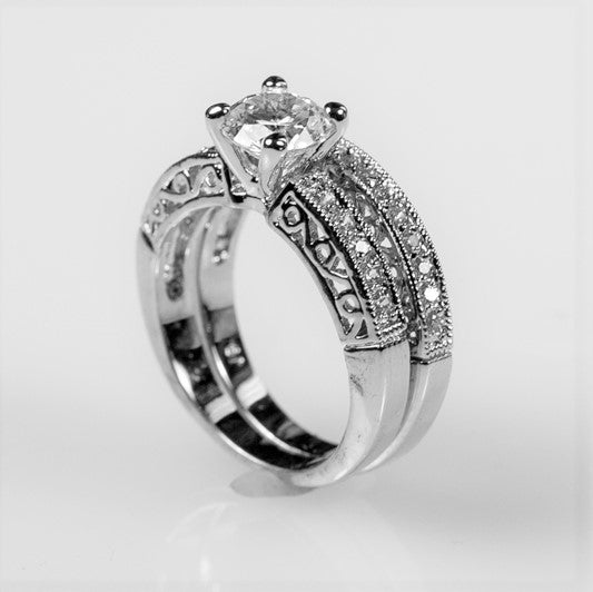 Kimmy 6.5mm Round CZ Filigree Engagement Ring Set | 1ct | 2.8ct