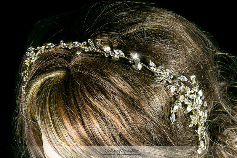 Trista Gold Leaf Hair Tie Headband | Gold | Swarovski Crystal - Beloved Sparkles
- 4