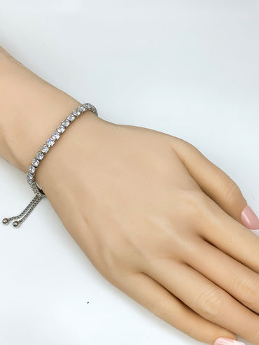 Beth 4mm Round CZ Silver Tennis Slider Bracelet | 10ct