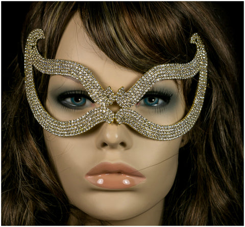 Bijou Romantic Cat Eye Crystal Masquerade Mask.| Gold | Crystal - Beloved Sparkles
 - 4