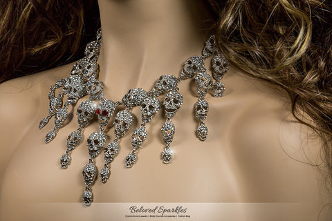 Skulls Cluster Black Diamond Goth Fashion Necklace | Crystal - Beloved Sparkles
 - 4