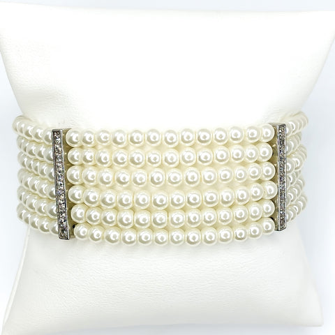 Dana Vintage 5 Row Pearl CZ Silver Bracelet – 7.5in