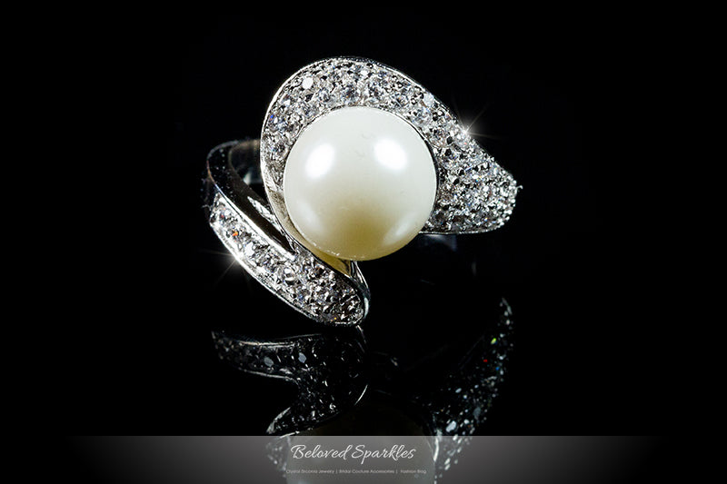 Neila 10mm White Pearl Swirl CZ Ring