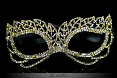 Keely Vintage Leaf Cluster Masquerade Mask | Gold | Crystal - Beloved Sparkles
 - 2
