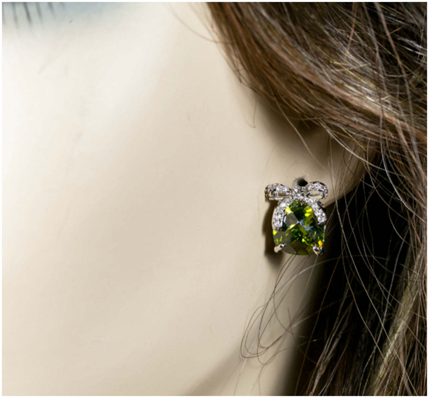 Blanche 10mm Olivine Cushion Bow Earrings
