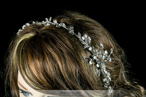 Trista Silver Leaf Hair Tie Headband | Swarovski Crystal - Beloved Sparkles
 - 5
