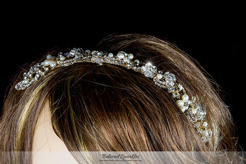 Eva Floral Pearl Gold Headband | Swarovski Crystal - Beloved Sparkles
 - 5