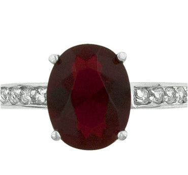 Evelina 10x8mm Oval Ruby CZ Ring | 3ct | Sterling Silver