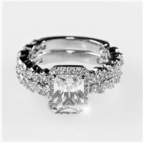 Genna 8x6mm Radiant Halo Engagement Ring Set | 2ct | 3.2ct