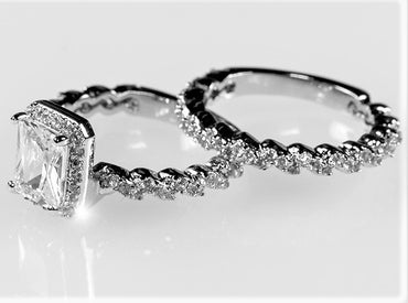 Genna 8x6mm Radiant Halo Engagement Ring Set | 2ct | 3.2ct