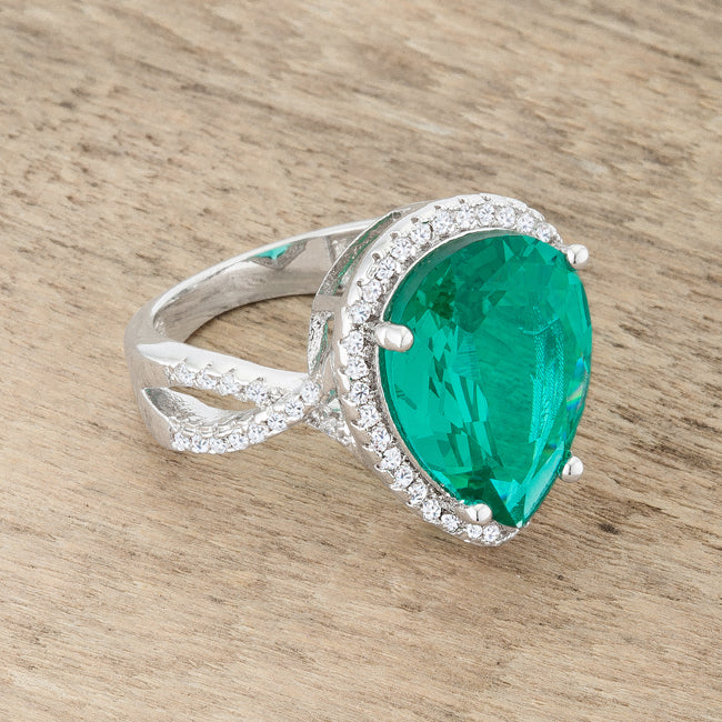 Laura 16x12mm Aqua Green Pear CZ Halo Ring | 8.5ct