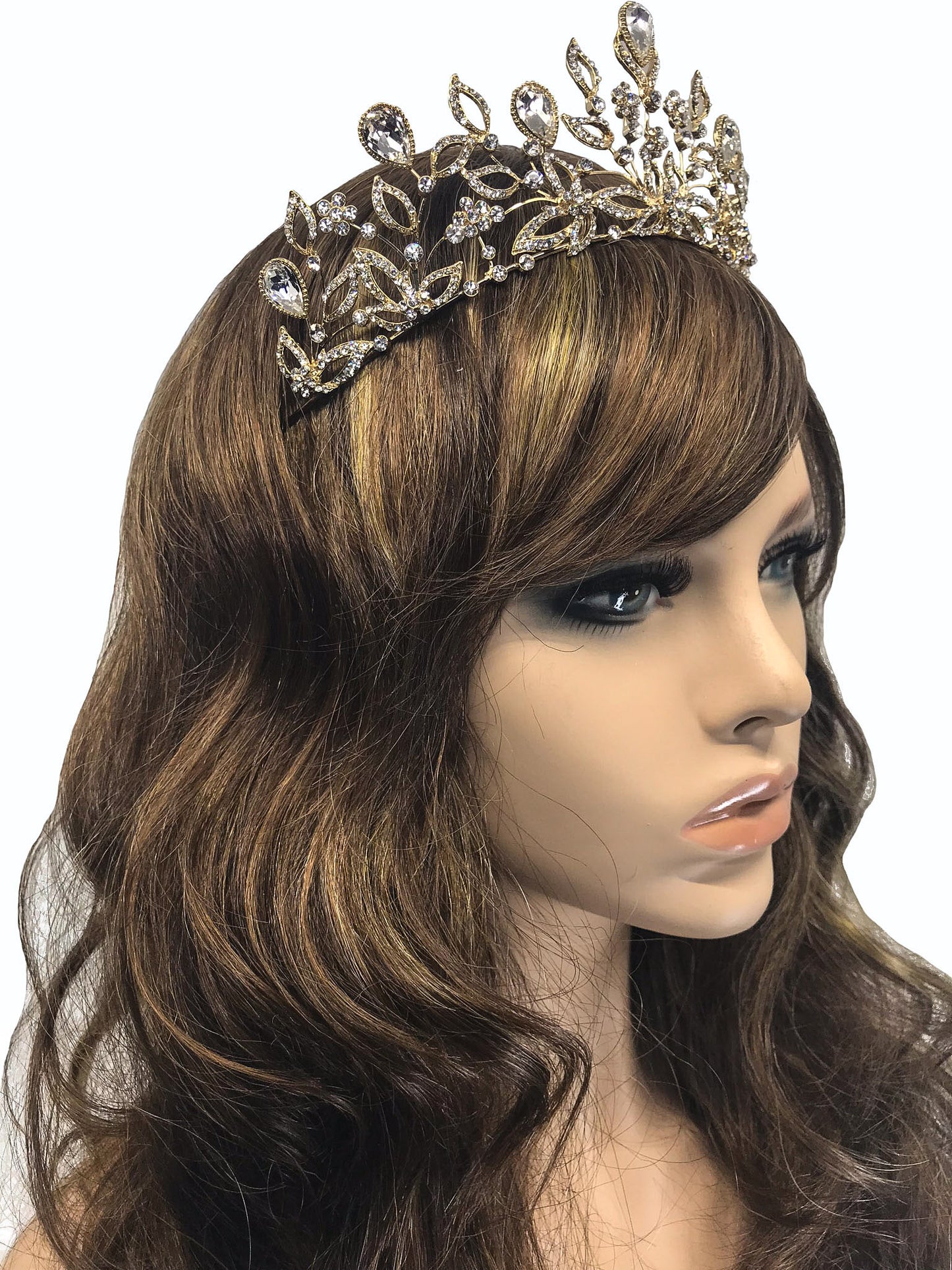 Sabrina Victorian Crytal Foral Gold Tiara