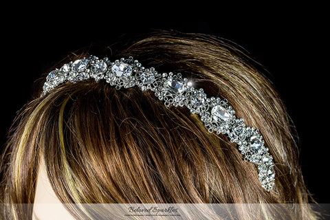 Kylie Oval Cluster Silver Headband | Swarovski Crystal - Beloved Sparkles
 - 5