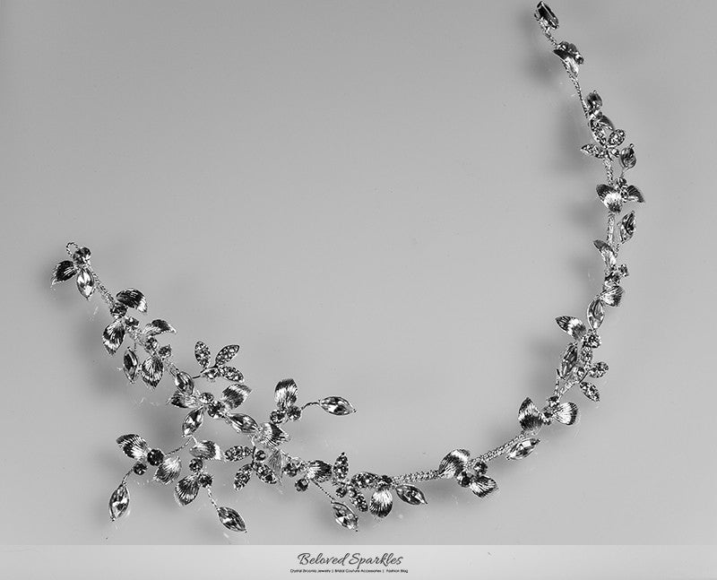 Trista Silver Leaf Hair Tie Headband | Swarovski Crystal - Beloved Sparkles
 - 6