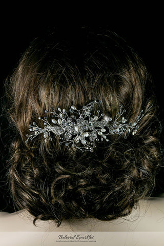 Vicky Floral Spray White Pearl Hair Comb | Pearl | Swarovski Crystal - Beloved Sparkles
 - 6