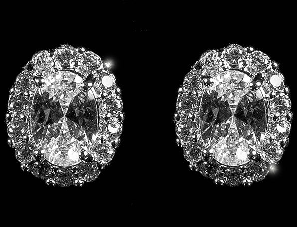 Kira 7x5mm Oval CZ Halo Stud Earrings |