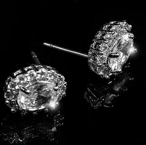 Kira 7x5mm Oval CZ Halo Stud Earrings |