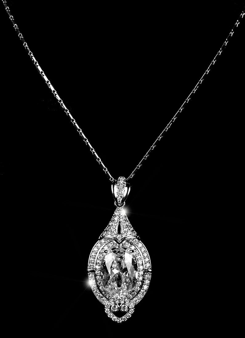 Adela Vintage Art Deco Oval CZ Pendant | 13ct | 20ct