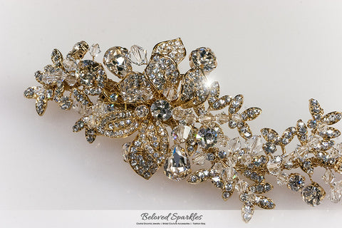 Lizabeth Ila Long Floral Cluster Gold Hair Clip | Swarovski Crystal - Beloved Sparkles
 - 7