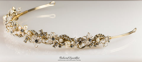 Eva Floral Pearl Gold Headband | Swarovski Crystal - Beloved Sparkles
 - 7