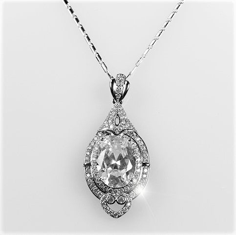 Adela Vintage Art Deco Oval CZ Pendant | 13ct | 20ct