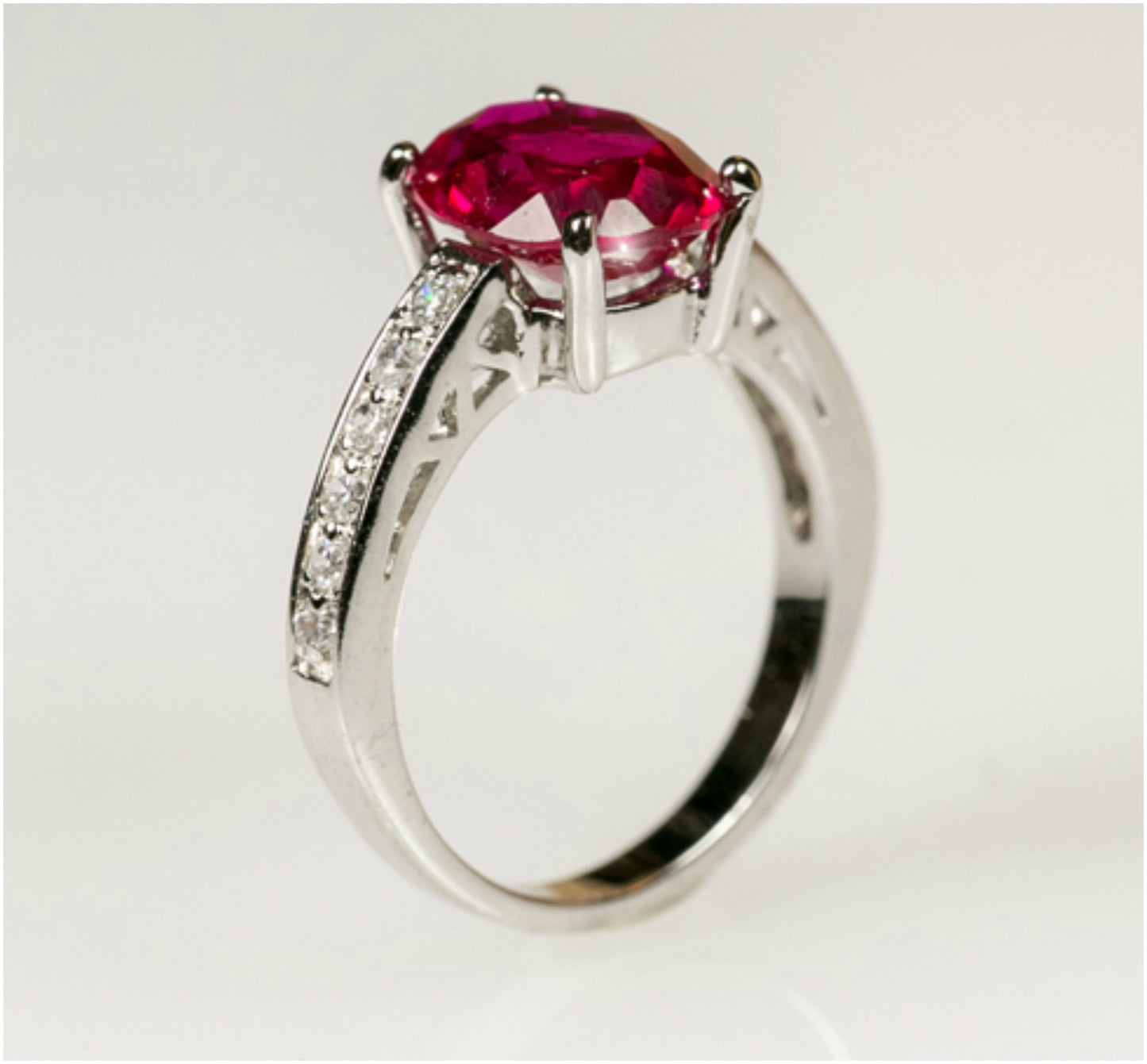 Evelina 10x8mm Oval Ruby CZ Ring | 3ct | Sterling Silver
