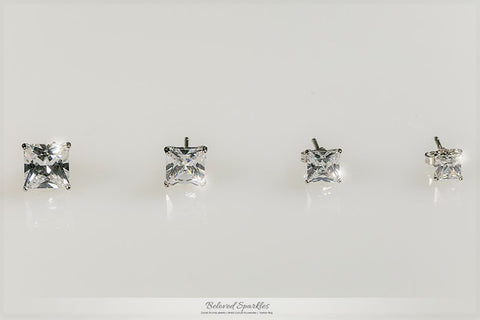 Halsey Princess Cut Gold Stud Earrings – 7mm  | 2ct | Sterling Silver
