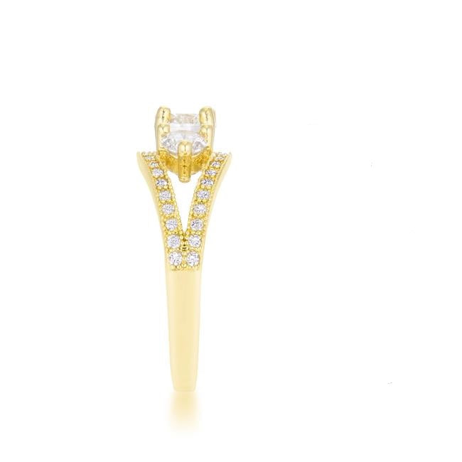 Geneviere Three Stone CZ Gold Engagement Ring | 1.6ct