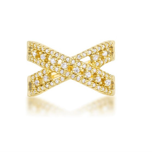 Sandy Classic CZ Criss Cross Band Ring | 14k Gold