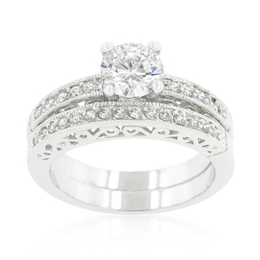 Kimmy 6.5mm Round CZ Filigree Engagement Ring Set | 1ct | 2.8ct