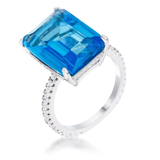 Shea Aqua Blue Emerald CZ Cocktail Ring | 14.2ct