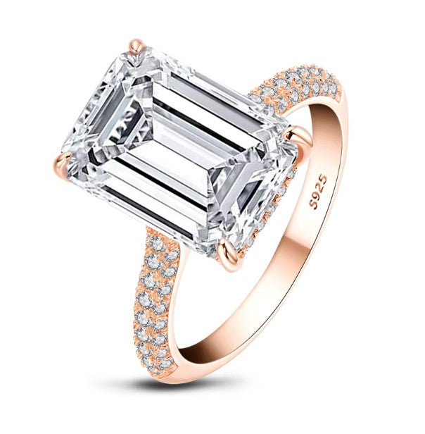 Sylvia 14x10mm Emerald CZ Engagement Ring | 8.5ct | 925 Sterling Silver