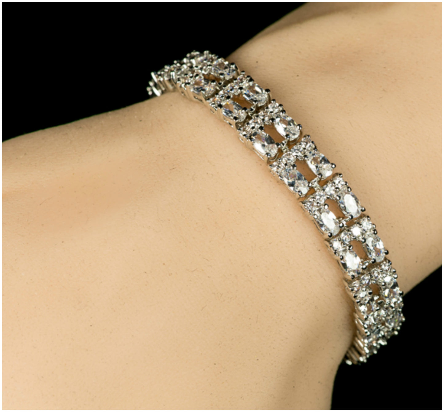 Tyra Two Rows Oval Cubic Zirconia Bracelet – 7.25in | 30 Carat - Beloved Sparkles