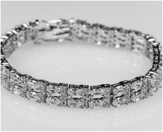 Tyra Two Rows Oval Cubic Zirconia Bracelet – 7.25in | 30 Carat - Beloved Sparkles